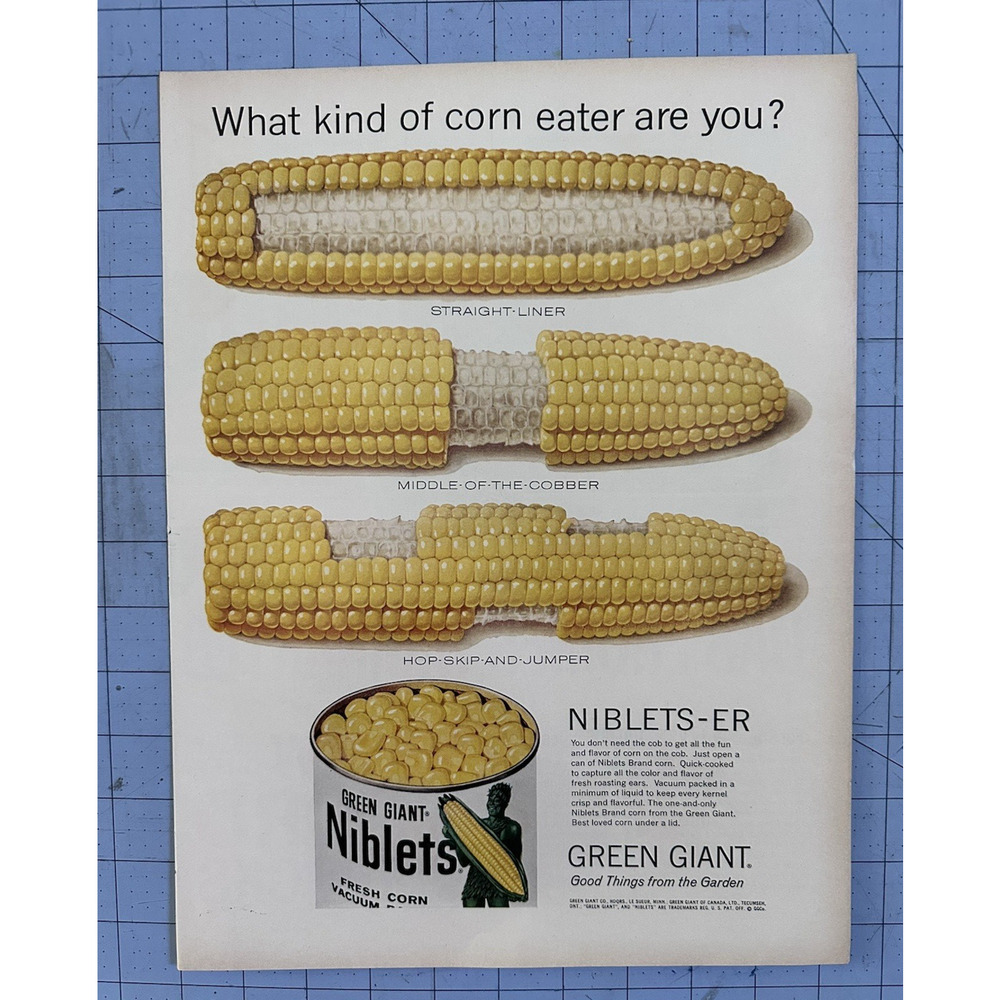 1960 Print Ad Green Giant Niblets Fresh Corn Can Cob Garden Food Vintage